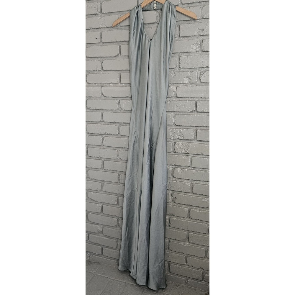 Show Me Your Mumu Maxi Dress Small Jasmine Halter Silver Luxe Satin Bridesmaid